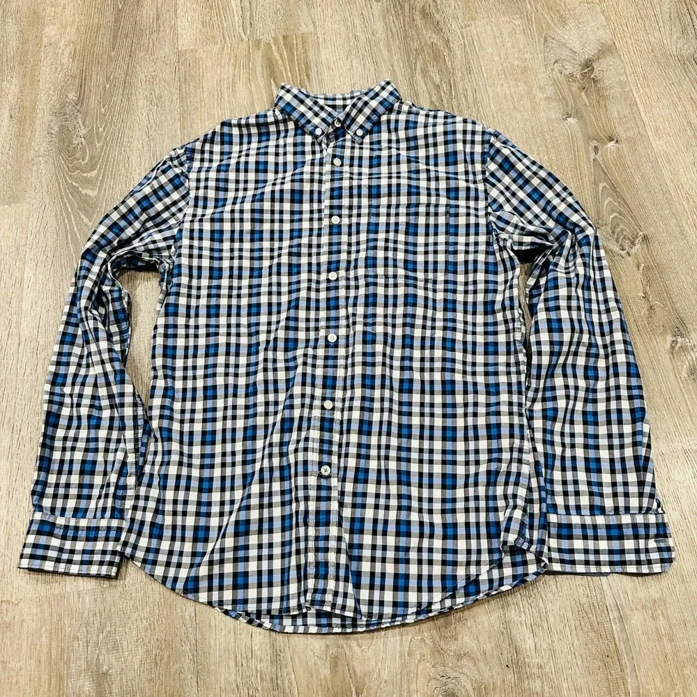 Banana Republic Shirt  Mens Medium Grant Fit Blue White Custom Gingham‎ Shirt